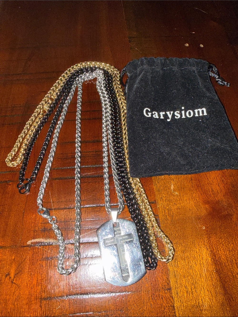 Garysiom Silver Dog Tag Cross Necklace with Multi Chains